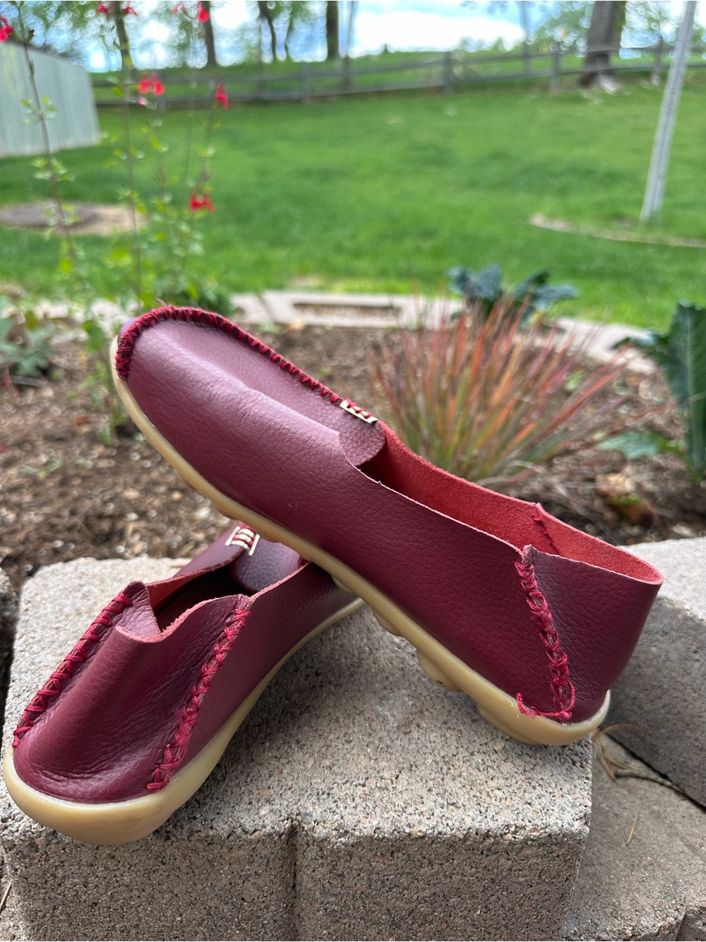 Hand Crafted Burgundy Leather Moccasin Slip-Ons